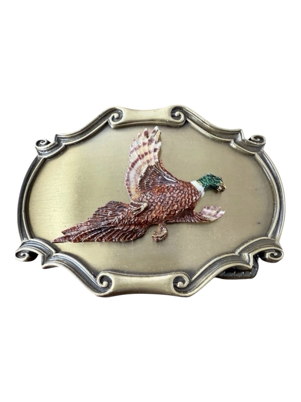 Vintage 1978 Pheasant Bird Western Brass Belt Buckle Raintree Made in USA